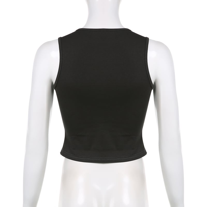 Black Cat Graphic Print Crop Top