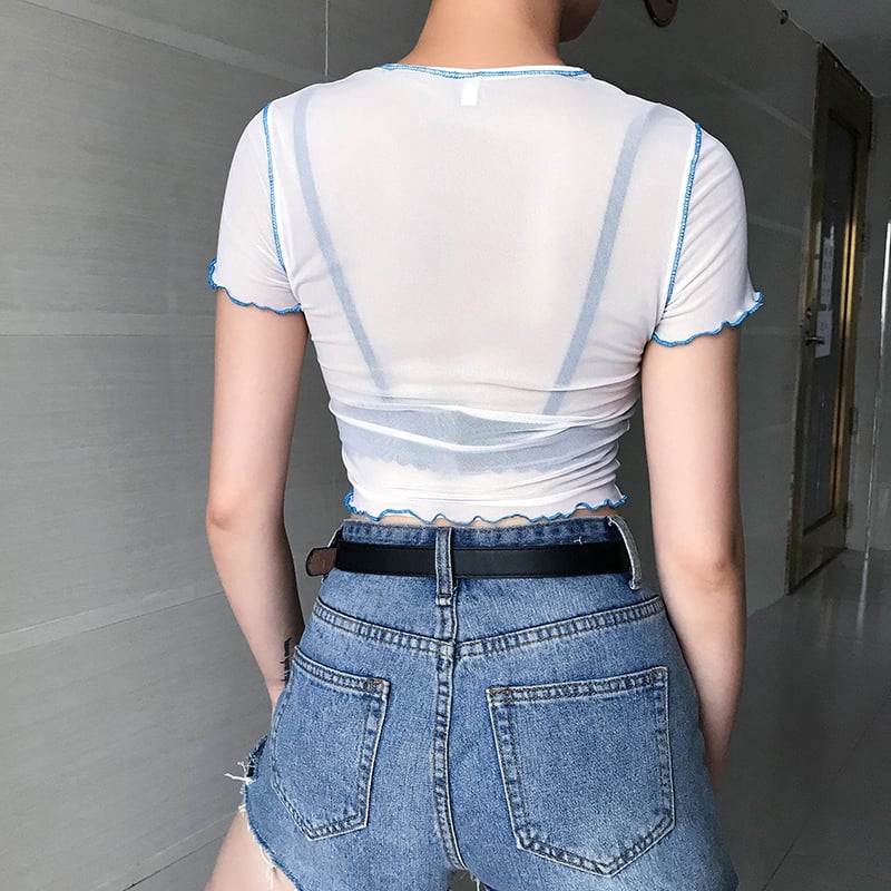 Cute Sexy Dragon Mesh Transparent See Through Crop Top Shirt Tee T-shirt E-Girl Kawaii Korean Japanese Harajuku Chinese Retro Streetwear Aesthetic