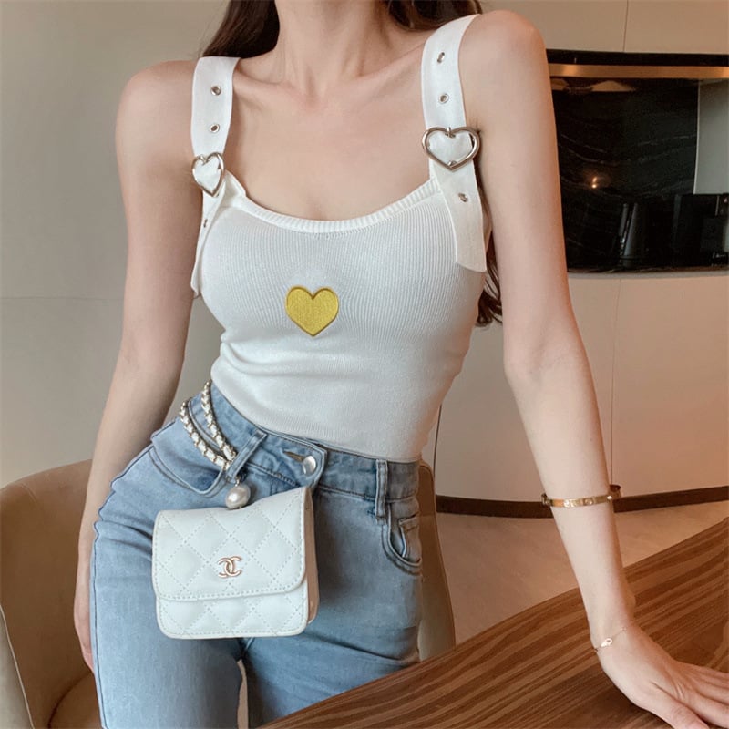 Heart Embroidery Knit Crop Top