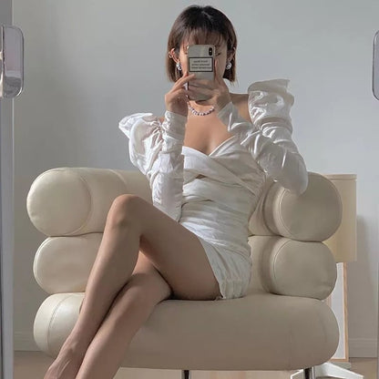 Cute Diamond Ruched Bandage Lace Up Hollow Out Long Sleeve Bodycon Dress Summer Party Club Aesthetic E-Girl Kawaii Korean Japanese Harajuku