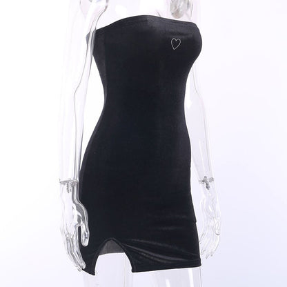Cute Sexy Heart Love Velvet Mini Split Dress Bodycon Sleeveless Backless Party E-Girl Kawaii Korean Japanese Harajuku Retro Streetwear Fashion