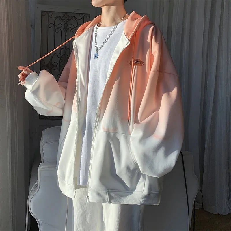 Gradient Loose Zip Up Hoodie