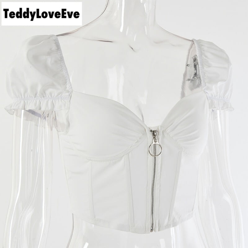 Cute Sexy V Neck Corset Backless Summer Zipper Beach Crop Shirt Tee T-shirt E-Girl Kawaii Korean Japanese Harajuku Chinese Retro Streetwear Aesthetic
