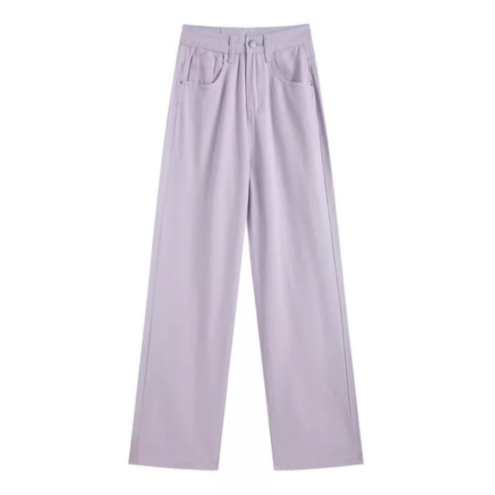 Cute Vintage Purple Baggy Loose Straight High Waisted Pants Wide Leg Denim Trousers Aesthetic Casual Summer E-Girl Kawaii Korean Japanese Harajuku