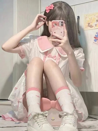 Sweet Pink Bow Short Sleeve Dress