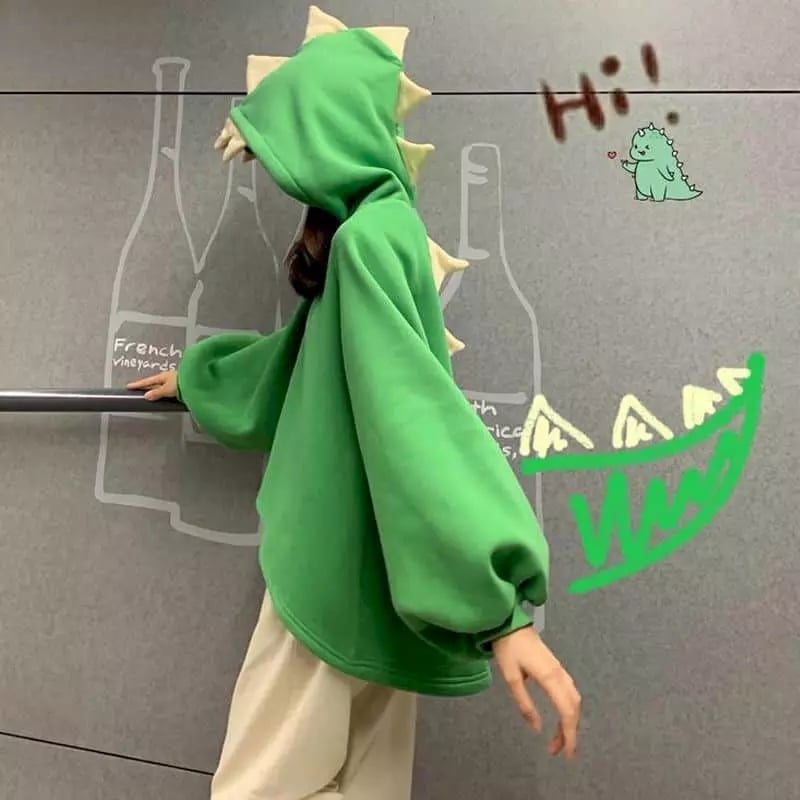 Cute 3D Dinosaur Cartoon Costume Loose Fleece Hoodie Jacket Sweatshirt Aesthetic Casual E-Girl Kawaii Korean Japanese Harajuku