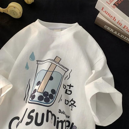 Bubble Milk Tea Print Short Sleeve T-shirt