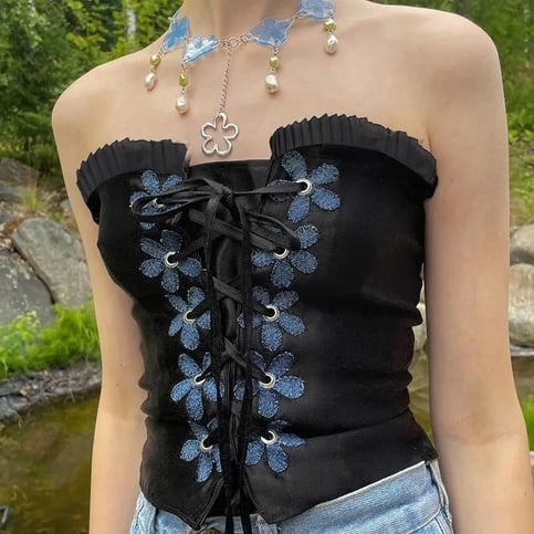 Black Floral Bustier Tube Top