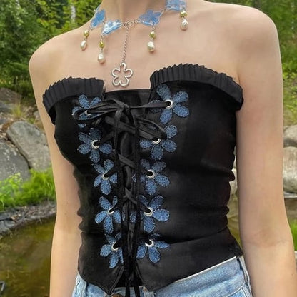 Black Floral Bustier Tube Top