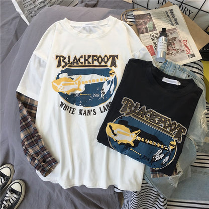 Black White Plaid Patchwork Print Loose Casual Sweatshirt Sweater Long Sleeve Shirt Pullover Jumper E-Girl Kawaii Korean Japanese Harajuku Streetwear