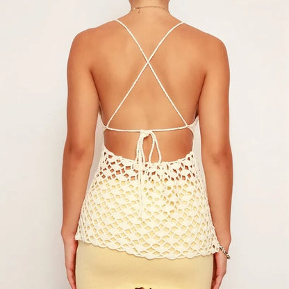 Crochet Front Tie Up Backless Vest