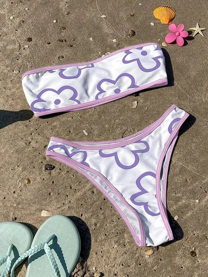 Green Contrast Floral Print Bikini Set