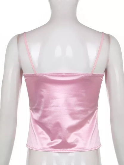 Sweet Elegant Bow Satin Crop Top Aesthetic Casual E-Girl Kawaii Korean Japanese Harajuku