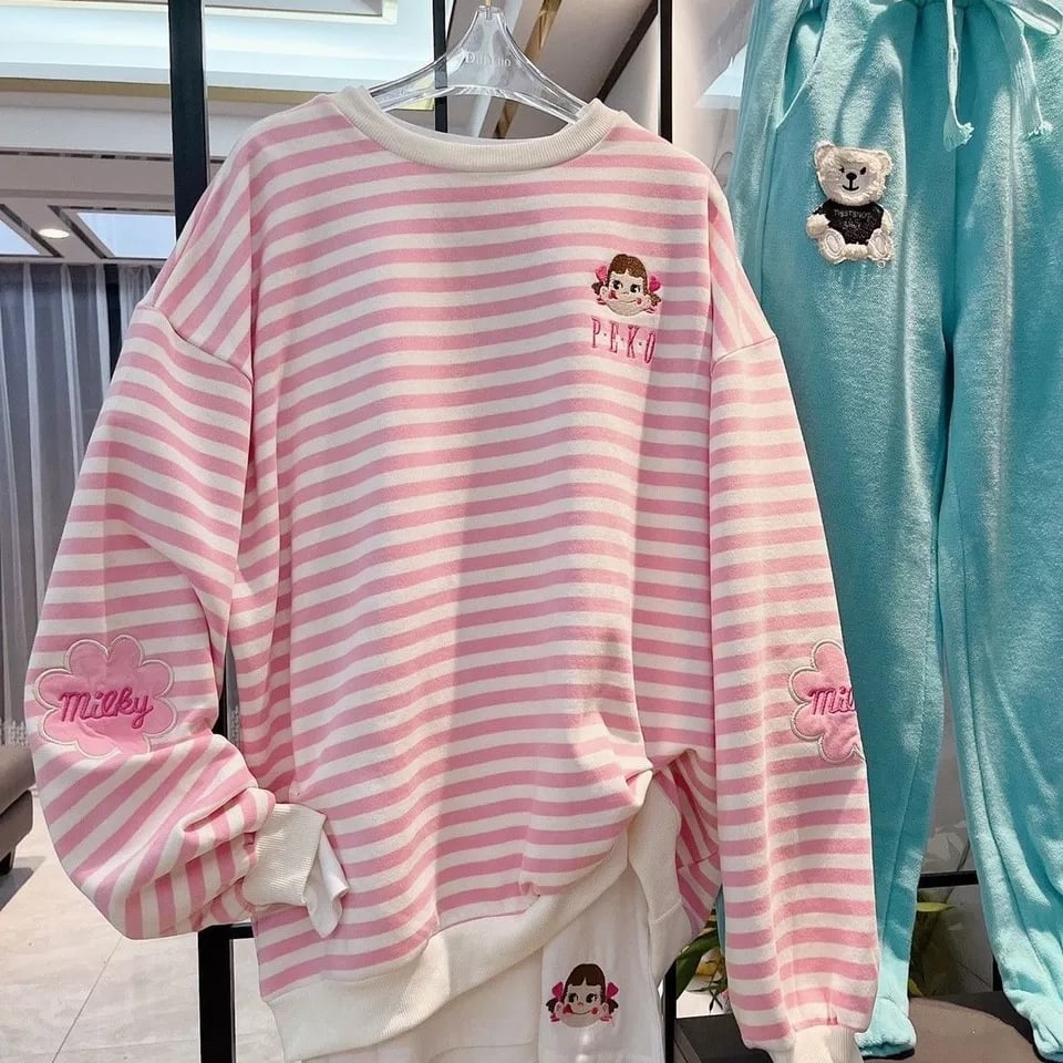 Pink Chocolate Stripe Oversized Long Sleeve Sweater
