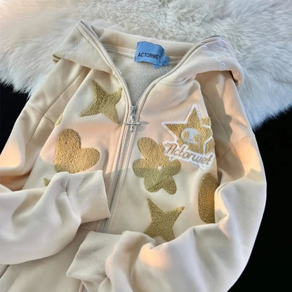 Star Print Zip Up Hoodie