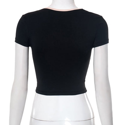 Black Crop Top With Pink Bow