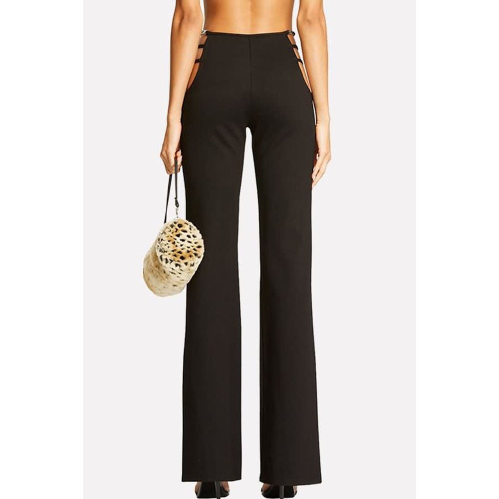 Cute Black Sexy Cut Out Pant Slim Sweat Hallow Out Flare Trousers Bell Bottoms E-Girl Kawaii Korean Japanese Harajuku Retro Streetwear