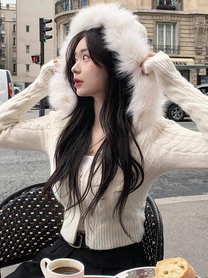Furry Hoode Cropped Jacket