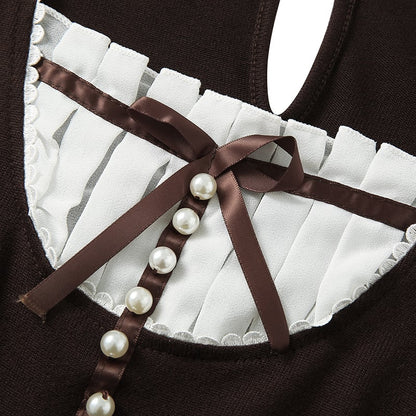 Vintage Bow Ruffle Patchwork Short Sleeve Shirt