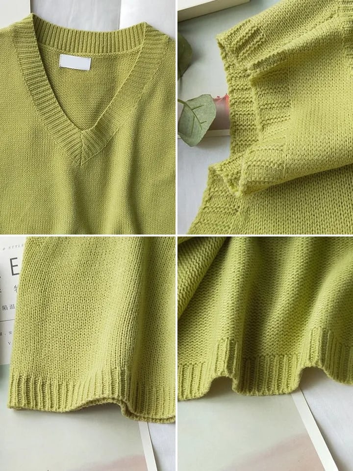 Green V Neck Knit Sweater Vest