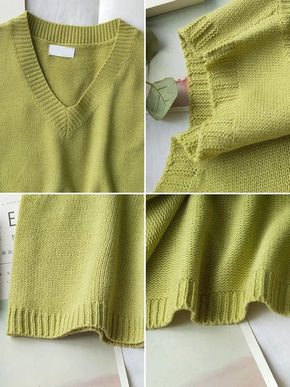 Green V Neck Knit Sweater Vest