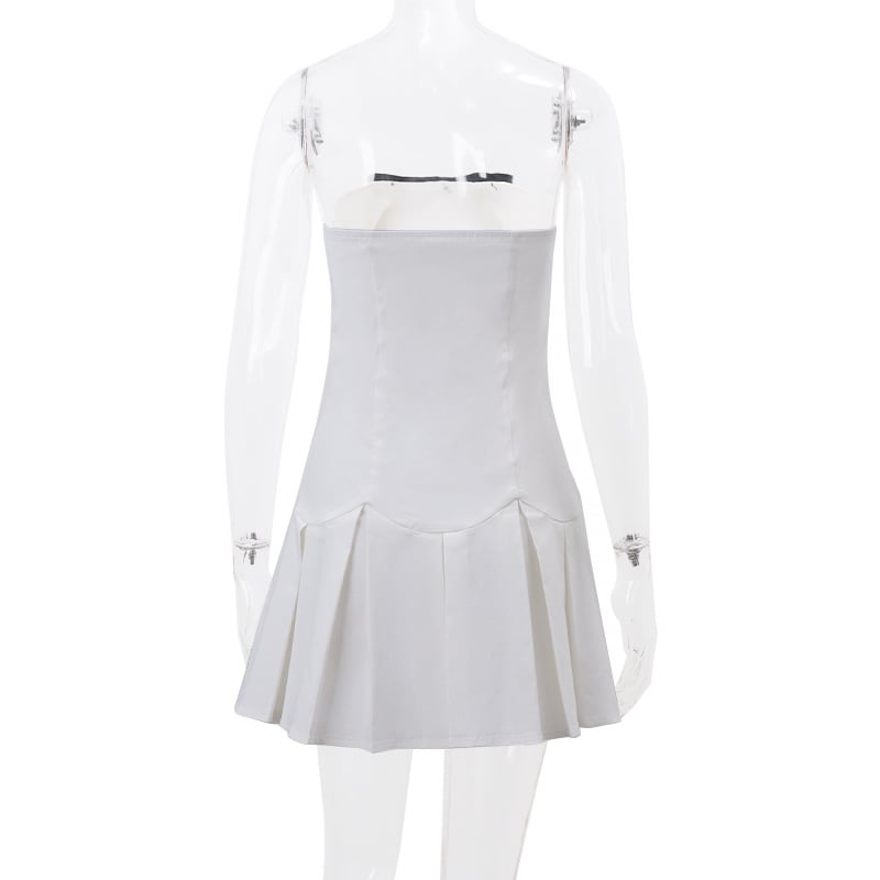 Preppy Bow Patchwork Strapless Mini Dress