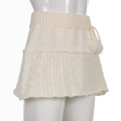 White Knit Twist Mini Skirt