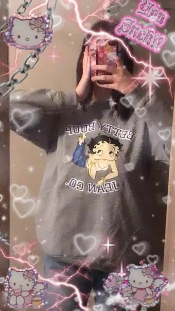 Cute 80s 90s Vintage Cartoon Girl Print Long Sleeve Shirt Hoodie Pullover Sweatshirt Sweater Casual E-Girl Kawaii Korean Japanese Harajuku Streetwear