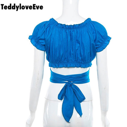 Cute Sexy Solid Color Bandage Cross Tie Up Crop Top Shirt Tee T-shirt E-Girl Kawaii Korean Japanese Harajuku Chinese Retro Streetwear Aesthetic