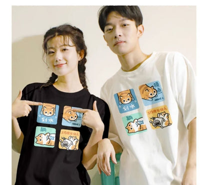 Orange Cat Print Short Sleeve T-shirt