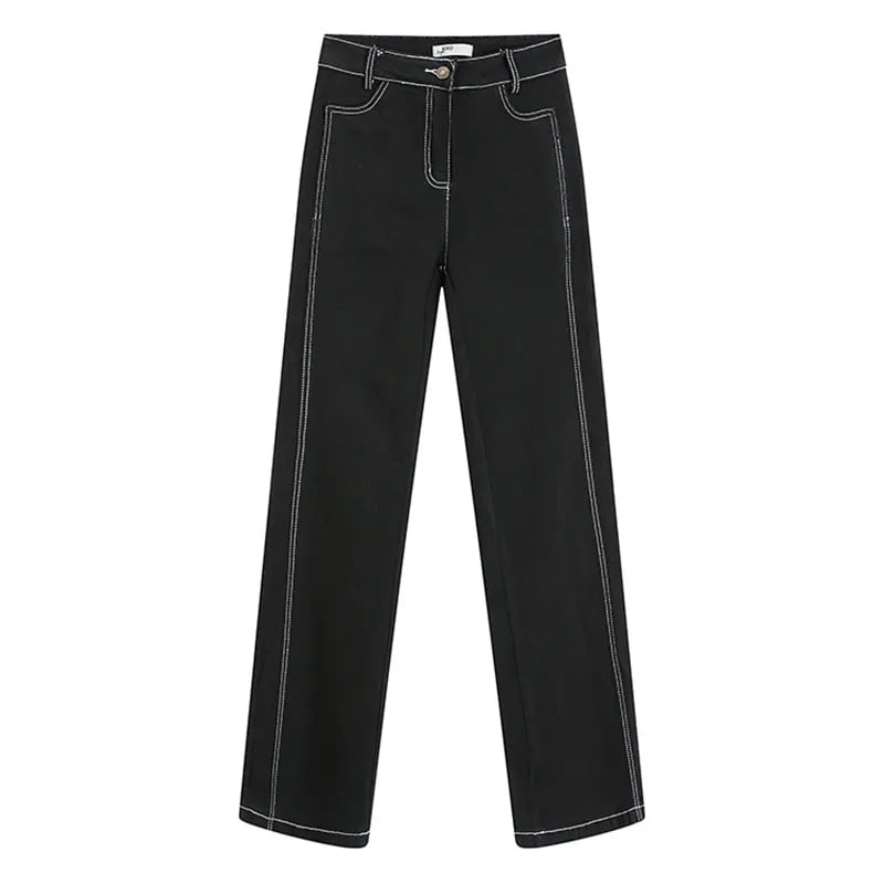 2PCS Black Denim Corset + Straight Flare Jeans