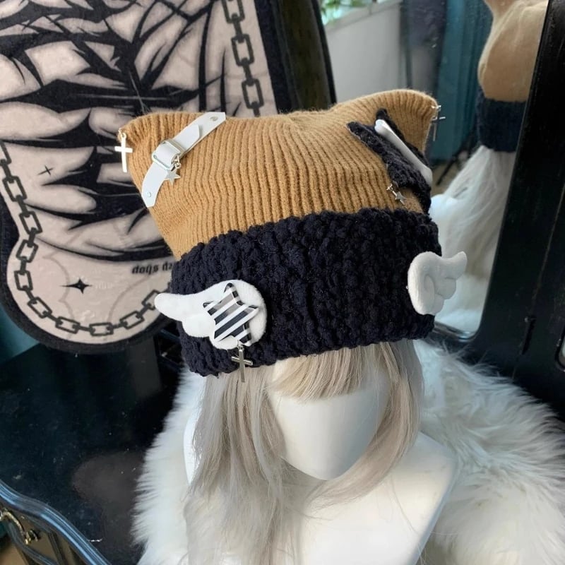 Blue Knit Star Cat Ears Hat