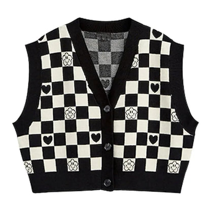 Plaid Checkboard Knit Vest