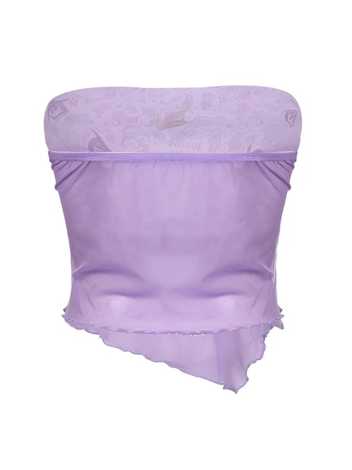 Purple Flower Embroidery Tube Top