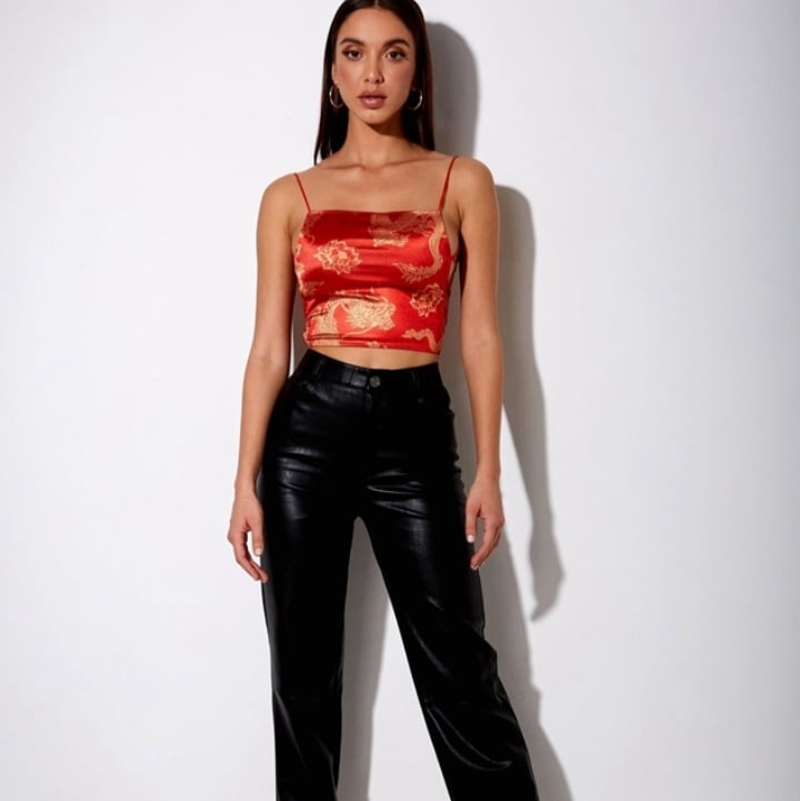 Cute Sexy Red Dragon Backless Bandage Spaghetti Strap Crop Top Sleeveless Shirt Summer Aesthetic Casual E-Girl Kawaii Korean Japanese Harajuku