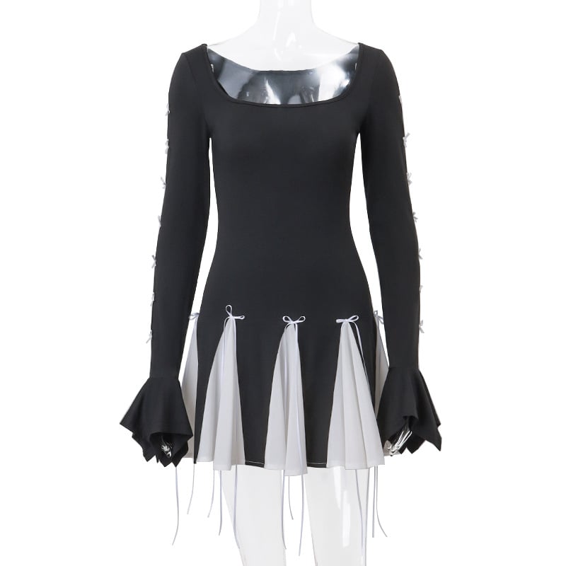 Black Lace Up Splice Fold Bodycon Dress