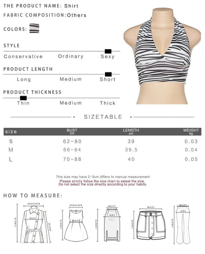Cute Sexy Zebra Animal Print Sleeveless Halter Crop Top Shirt Tee T-shirt E-Girl Kawaii Korean Japanese Harajuku Chinese Retro Streetwear Aesthetic