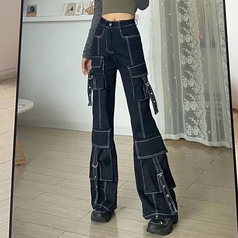 Black Cargo Denim Pants