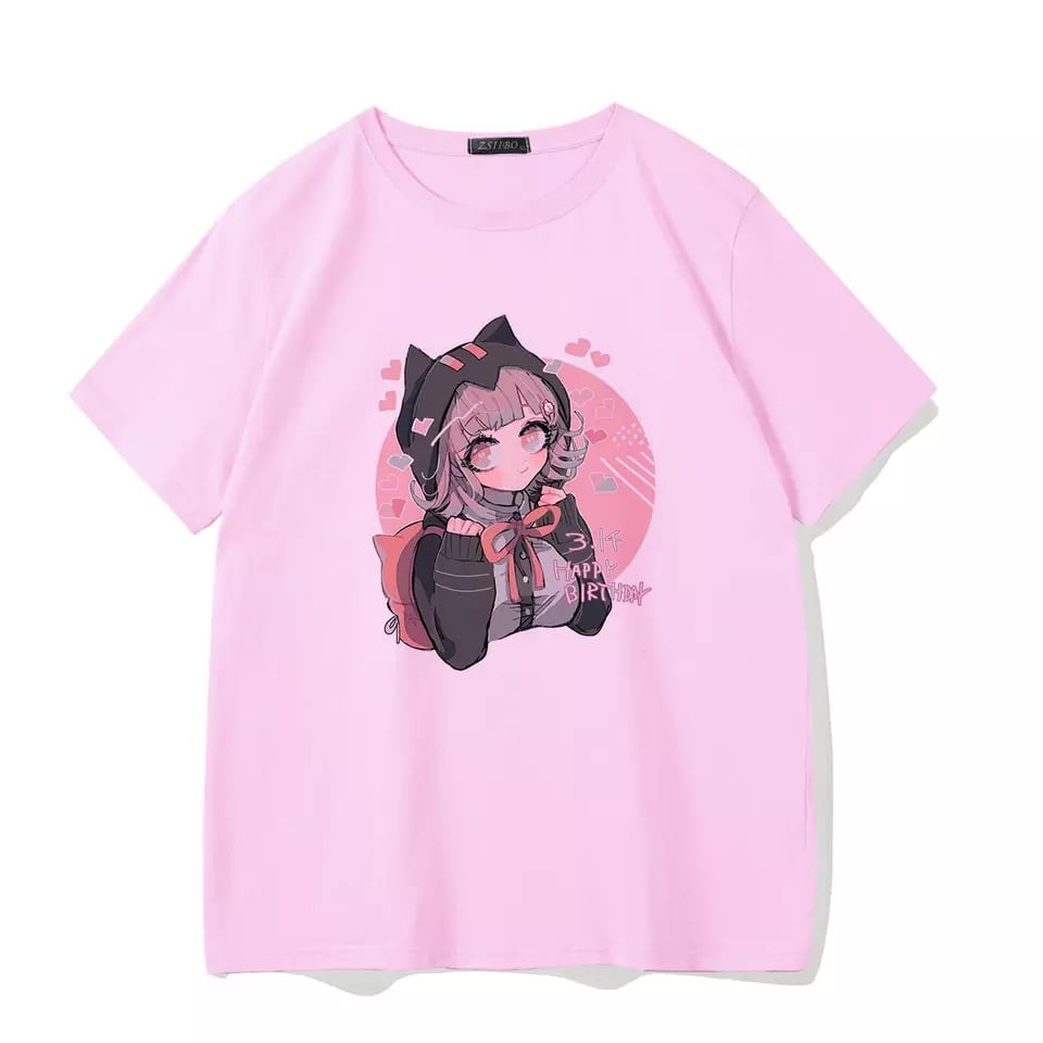 Cute Cat Anime Girl Cartoon Print Oversized Loose Short Sleeve Shirt Tee T-shirt Summer Casual E-Girl Kawaii Korean Japanese Harajuku Streetwear
