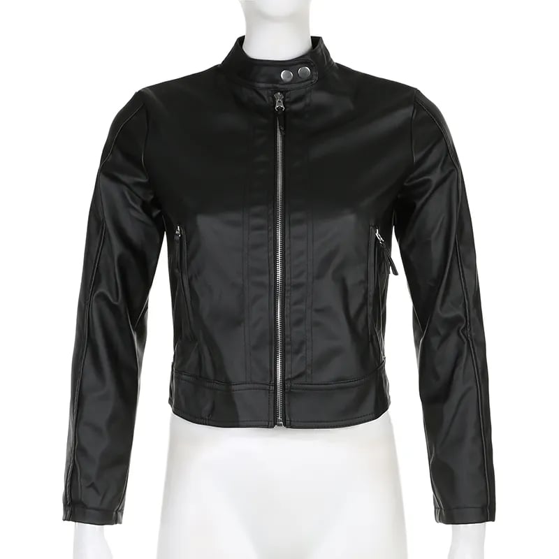 Black PU Leather Zipper Jacket