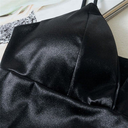Cute Black White Shiny Silk Crop Top Sleeveless Shirt Tank Spaghetti Strap Blouse Summer Club Party E-Girl Kawaii Korean Japanese Harajuku Streetwear