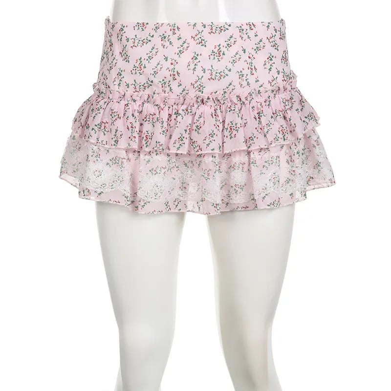 Floral Lace A-Line Chiffon Mini Skirt