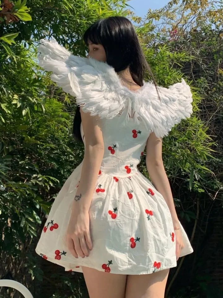 Cherry Print Spaghetti Strap Mini Dress