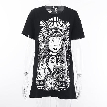 Cute Black Witch Anime Girl Cartoon Print Hoodie Sweater Sweatshirt Pullover Shirt Goth Punk E-Girl Kawaii Korean Japanese Harajuku Streetwear