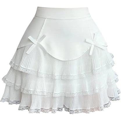 Chiffon Bow Pleated A-Line High Waist Mini Skirt