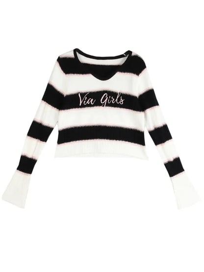 Black & White Fuzzy Cropped Sweater