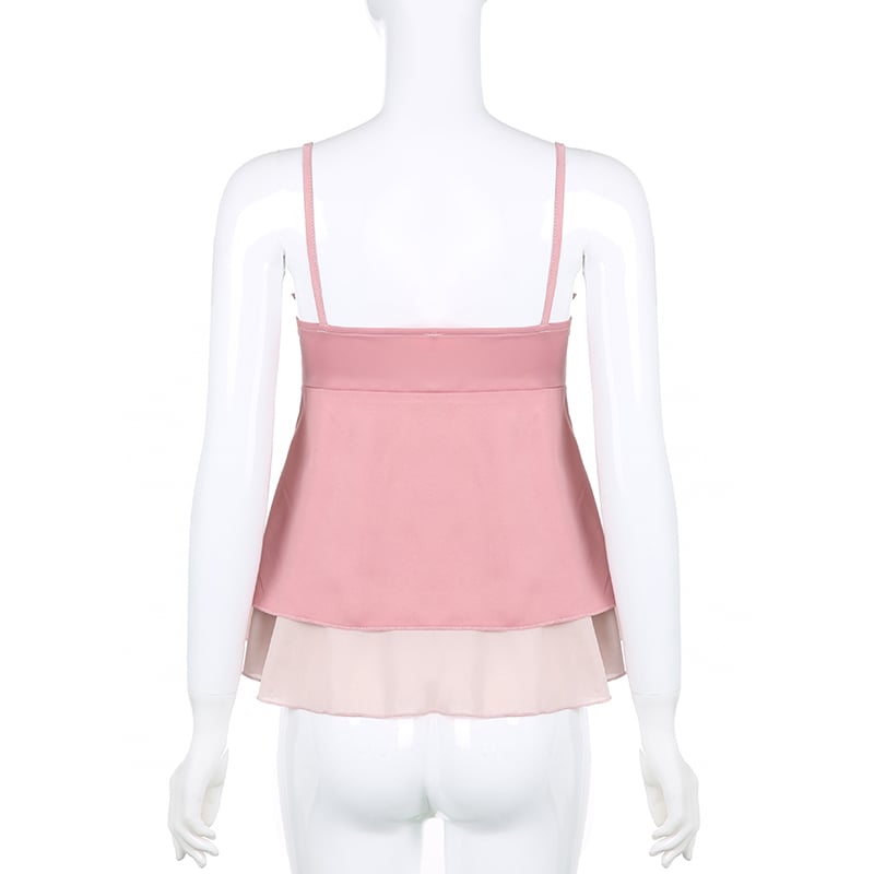 Pink Ruffle 2 Layer Satin Tank Top