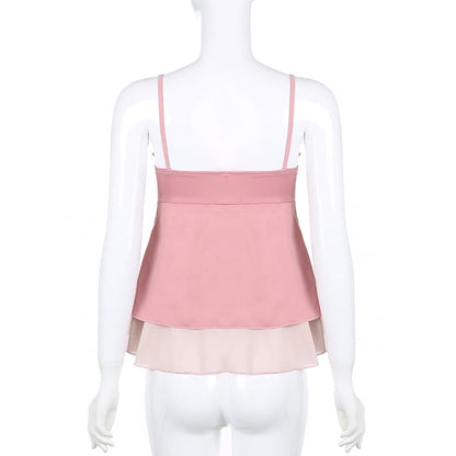 Pink Ruffle 2 Layer Satin Tank Top