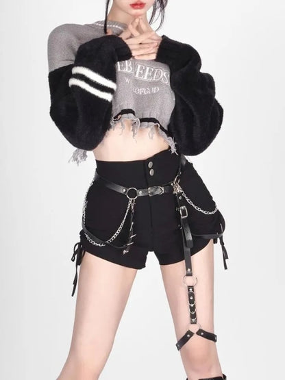 Grey Hollow Out Off Shoulder Cropped Sweater