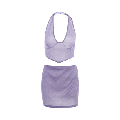 2PCS Purple Shimmer V Neck Dress